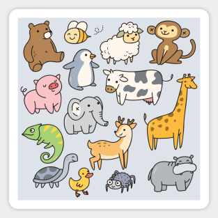 Cute Baby Animals Doodle Drawing Magnet